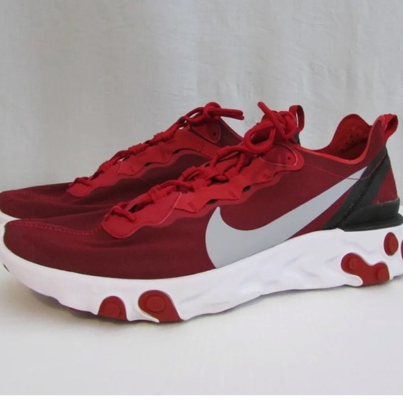 NIKE REACT Element 55 E55 Gym Red White Sz 10.5 Running SF 49ers BQ6166 601 - Picture 1 of 8